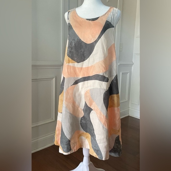 Rachel Zoe Dresses & Skirts - Rachel Zoe Women’s 100% Linen Summer Shift Dress Size Large Peach/Gray Abstract